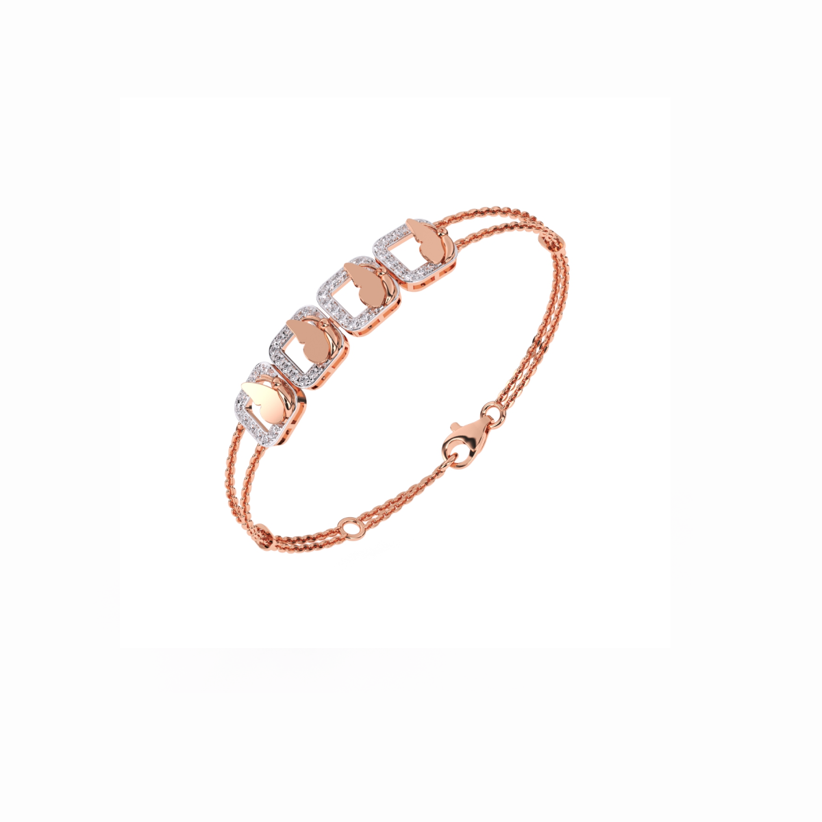 Four Square Rose Gold Diamond Bracelet